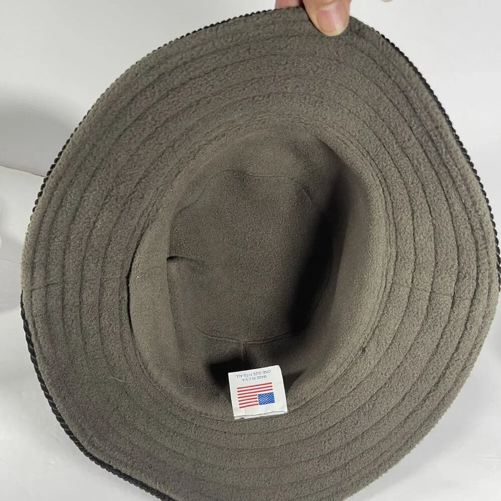 Vintage Corduroy Bucket Hat Fleece Lined Black Made in USA One Size Fisherman
